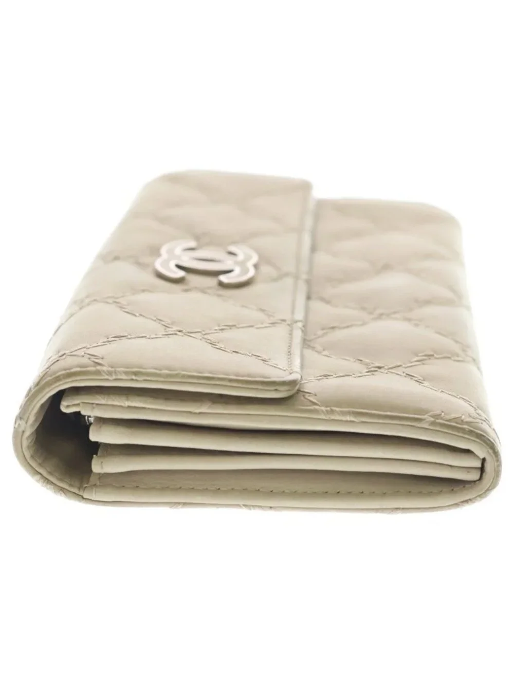 Chanel Quilting Wallet CC Logo Lambskin Quilted Leather Beige